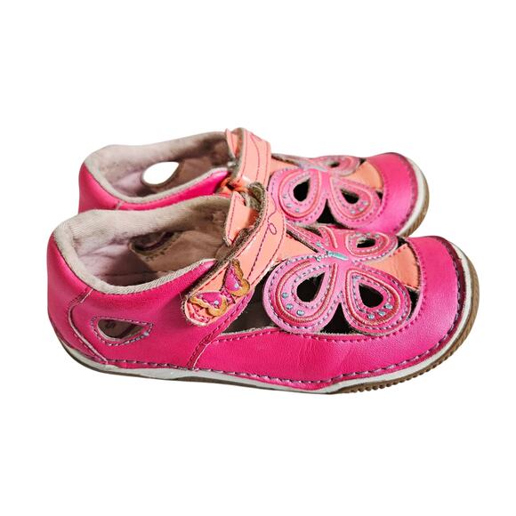 Stride Rite Girls 10M Baby Walker Shoe Pink Floral Butterfly Cutout Soft Motion - Picture 2 of 6